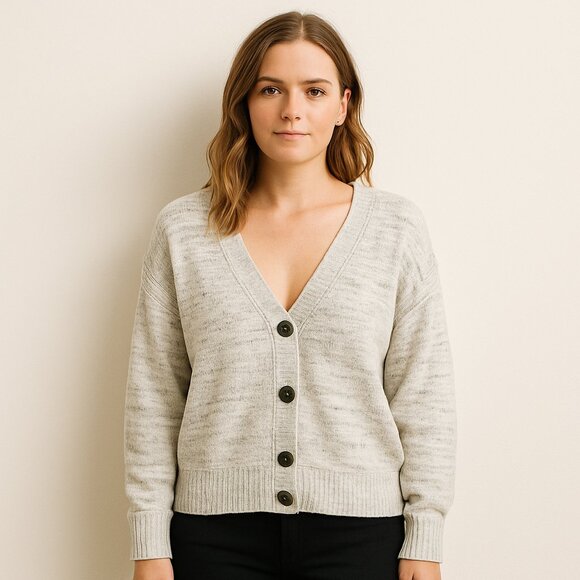 JOIE | Heathered Cream Buttonup Cardigan Sweater - Large - Picture 1 of 8